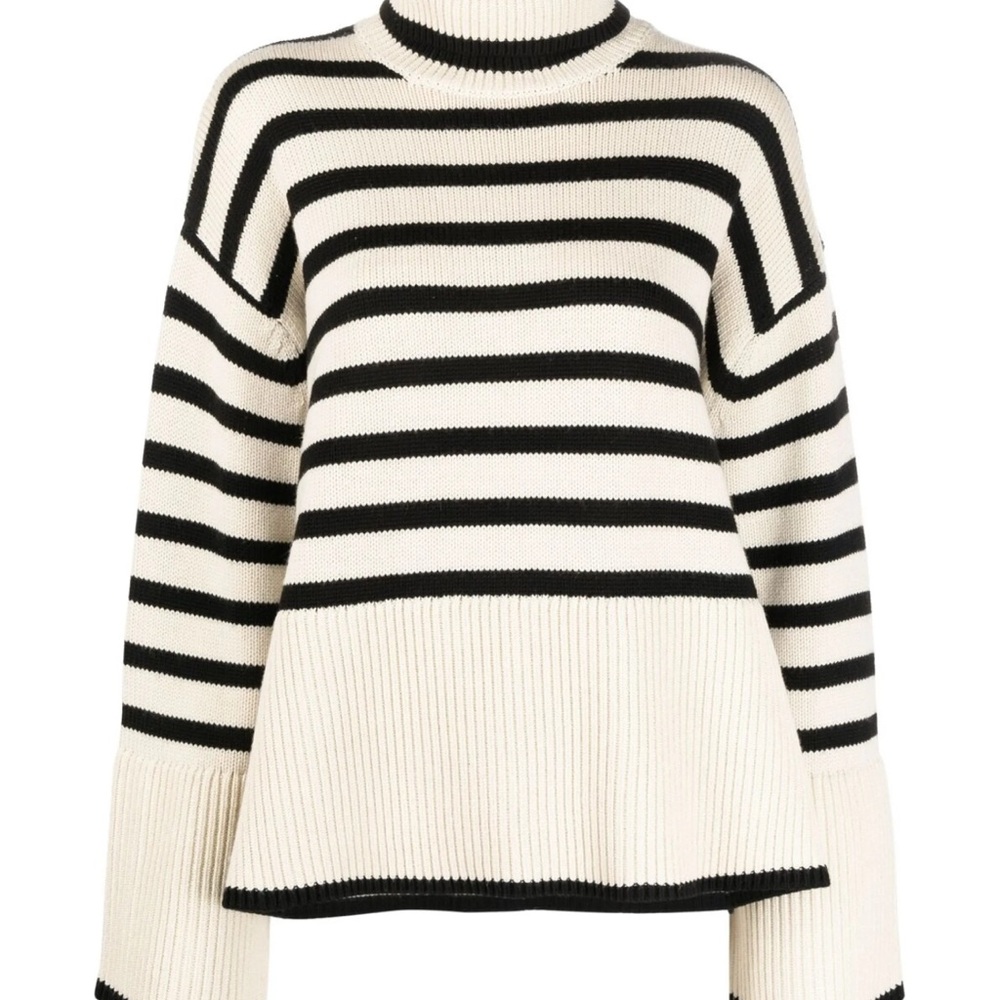 Toteme Black and Cream Striped Turtleneck Sweater